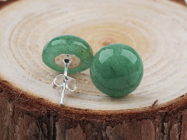 Handmade Natural Green Jade 12mm Large earring Studs for Women for Men Graduation Gift for Back to School, Teachers, August Birthday Anniversary(12mm Semi-cirle,Deeper Green Jade)