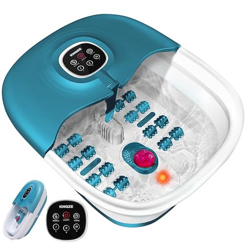 Collapsible Foot Spa Bath with Heat, Remote Control, Temperature Control, Bubbles, Red Light, Pumice Stone, 16 Massage Roller Pedicure Foot Spa Tub Foot Soaker for Soothe & Relax Tired Feet