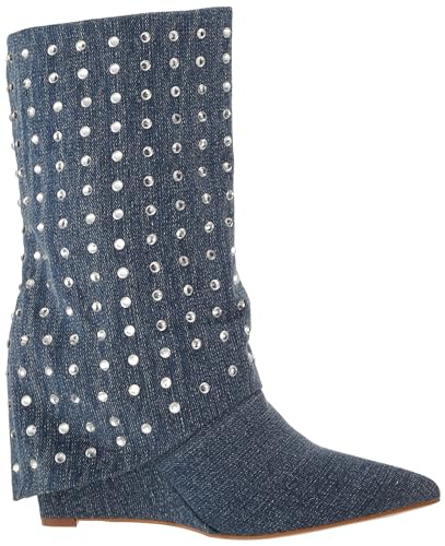 YOKI HARZEN-07 Women's Fold Over Boot With Stones, Denim, 6 M US