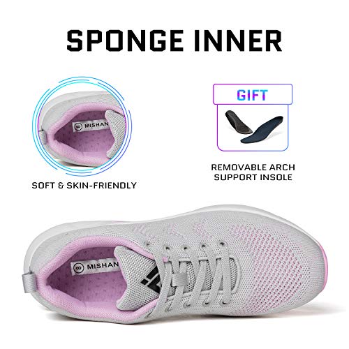 Mishansha Women's Casual Road Running Shoes Comfortable Arch Support Air Cushion Gym Shoes Training Walking Sneakers Athletic Grey 6