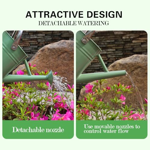 yourjoy Metal Watering Can, One Gallon Watering Cans Stainless Steel for Outdoor Indoor Garden Plants Watering (Cream Green)