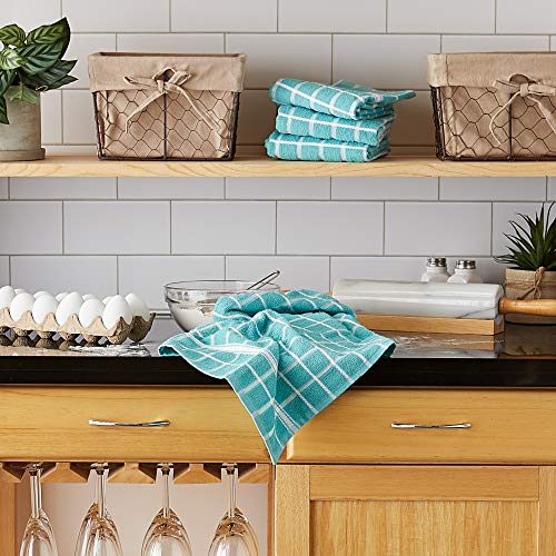 DII Basic Terry Collection Windowpane Dishtowel Set, 16x26, Pebble Solid, 4 Piece