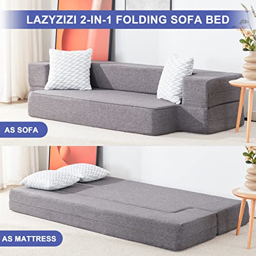 Lazyzizi Floor Sofa Bed, Convertible Sleeper Lounge Couch Folding Mattress with 2 Pillows & Washable Cover for Living Room, Guest, Playroom 8inches Twin