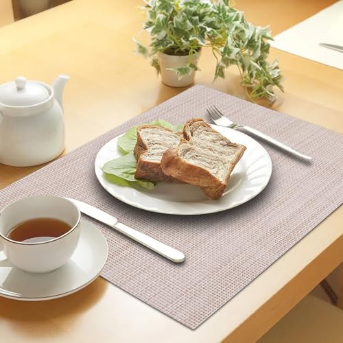GDFYMI Placemats Set of 6, Washable Non-Slip Placement Mats for Dining Table Heat Resistant PVC Placemat 18"x12", Beige