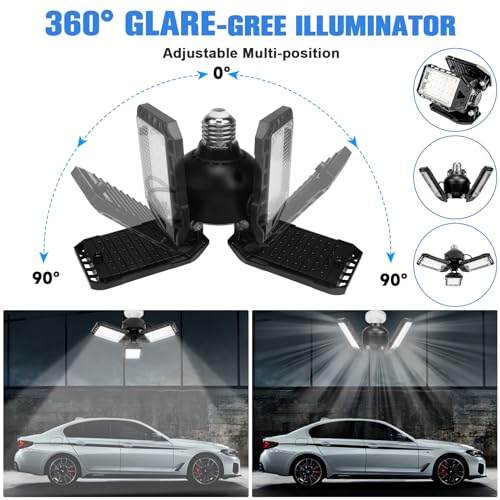 Aoretic LED Garage Lights Bulb 1 Pack -80W, 8000LM 6500K Led Shop Light with 3 Deformable Panels, Basement Barn Light Garage Ceiling Lights, E26/E27 for Garage, Warehouse, Shop, Basement