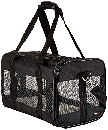 Amazon Basics Soft-Sided Mesh Pet Travel Carrier for Dog, Cat, Medium, 16.5" L x 9.4" W x 9.8" H, Black