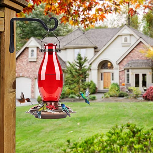 BOLITE Hummingbird Feeder, Glass Hummingbird Feeders for Outdoors Hanging, Five Feeding Ports, 22 Ounces, Red Bottle