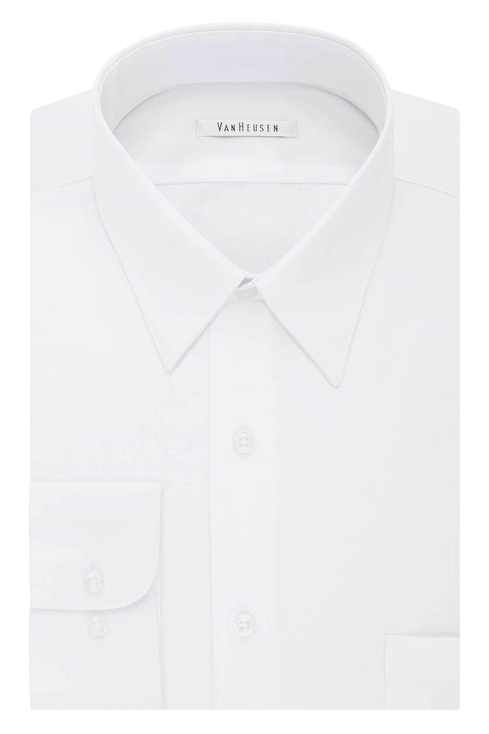 Van Heusen Men's Size Tall Fit Dress Shirts Poplin, White, 20" Neck 35"-36" Sleeve