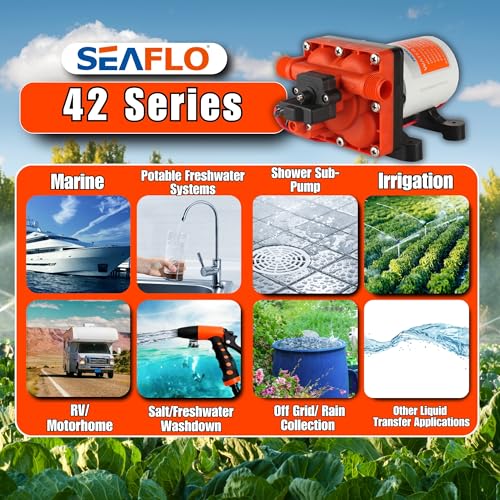 SEAFLO 42 Series 12V 3.0 GPM 55PSI Continuous Duty Diaphragm Pump with Bypass for Reduced Cycling, Fresh/Salt Water, 4-Year Warranty, UL & CSA Certified, Self-Priming for Marine, RV, Off-Grid, Boats
