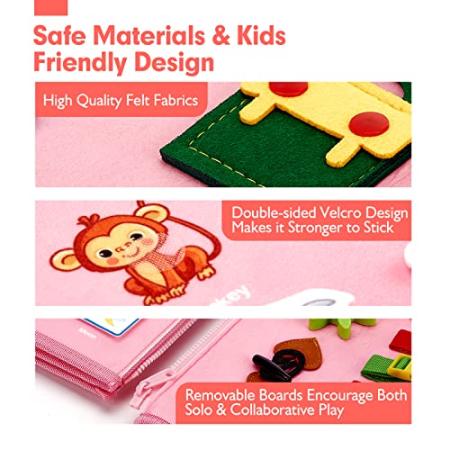 hahaland Busy Board - Montessori Toys for 2 Year Old Girl Birthday Gift - Preschool Learning Activities with Life Skills,ABC,123,Shape,Color,Animal,Weather,Toddler Travel Toys for Ages 2-4 1-3