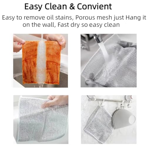 neogor Non-Scratch Wire Cleaning Dishwash Dishcloth, Kitchen Washcloths for Washing Dishes, Multipurpose Wire Dishwashing Rag for Wet and Dry(10PCS)(Double Layer), Silver