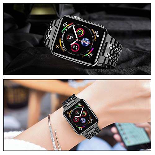 MioHHR Compatible with Apple Watch band 38mm 40mm, Solid Stainless Steel Metal Strap for iWatch Series 6 5 4 3 2 1 SE (Silver/Rose Gold,38/40 mm)