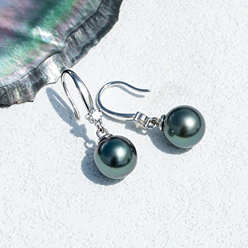 Mihiarii Tahitian Black Pearl 9MM Dangle Earrings Sterling Silver Moissanite Birthday Anniversary Mothers Day Valentines Day Christmas Gifts for Mom Her Women