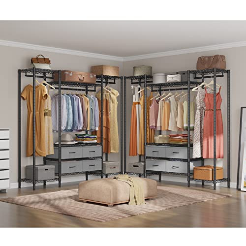 VIPEK V20i Wire Garment Rack Heavy Duty Clothes Rack Metal Clothing Rack with Adjustable Shelves, 3 Hanging Rods, 4 Storage Drawers, Freestanding Closet Storage Organizer, Black