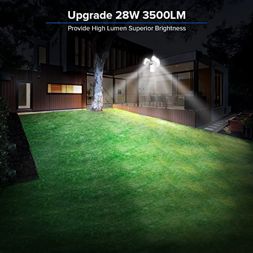 SANSI 28W 3500LM Motion Sensor Outdoor Lights, Dusk to Dawn Motion Sensor Eave Mount Security Lights Detector with 4 Mode 350W Equiv 5000K, IP65 Waterproof for Soffit, Garage, Yard (White) Hardwired