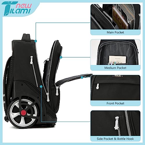 NEW TILAMI Rolling Backpack 19 inch Teens Rolling Backpack Cute Wheeled Computer Laptop Backpack Bookbag Roller Travel Bag College with Sneakers Bag, Yellow Graffit