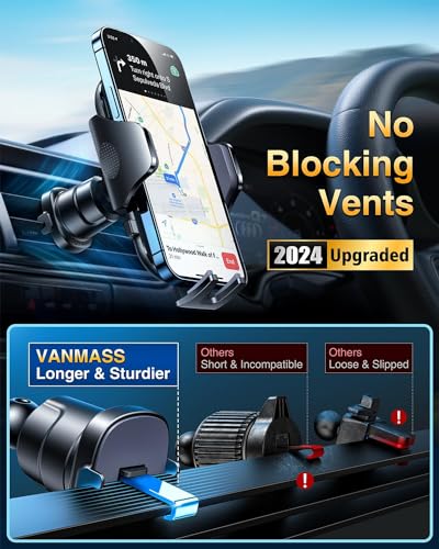VANMASS 【2024 Newest & Strongest Military-Grade Cert Car Phone Holder Mount【Over 60LBS Suction】 Dashboard Windshield Cell Automobile Cradles Truck Hook Vent for iPhone 15 Pro Max 14 13 12 Samsung, Black