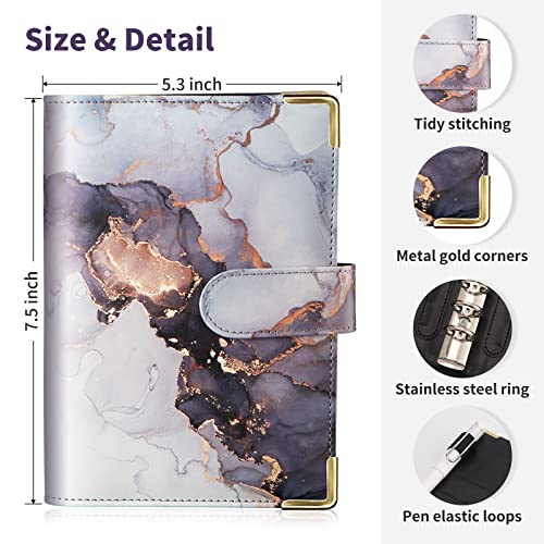 Budget Binder, A6 Marble PU Leather Binder, Money Organizer Cash Envelopes Budget Planner with 8 Zipper Cash Envelopes, 12 Expense Budget Sheets & 2 Letter Label Sticker for Budgeting, Saving Money