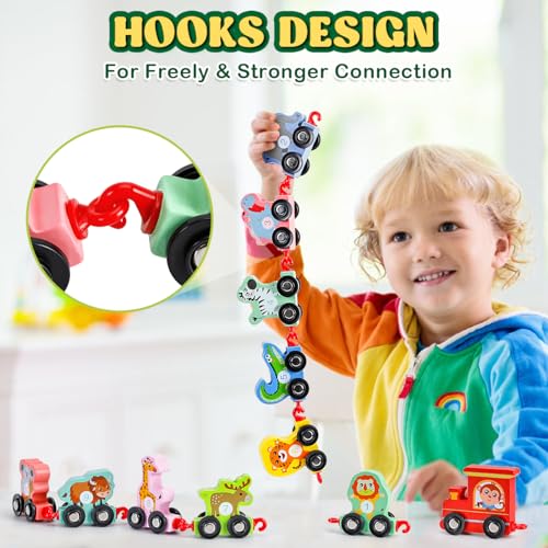 EDUJOY Toddler Toys for 2-3 Year Old Boy, Wooden Animal Train Set, Montessori Toys for 2 3 Year Old Boy Christmas Birthday Gifts, Learning Toys for Toddlers 2-4 Years Girl Toys Age 2 3