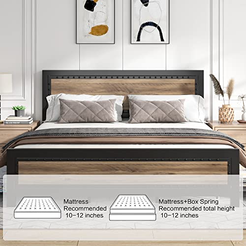 Keyluv King Bed Frame with 4 Storage Drawers, Rivet Modern Headboard and Footboard Platform Bed with Solid Wood Slats Support, No Box Spring Needed, Metal Frame Mattress Foundation Noise-Free