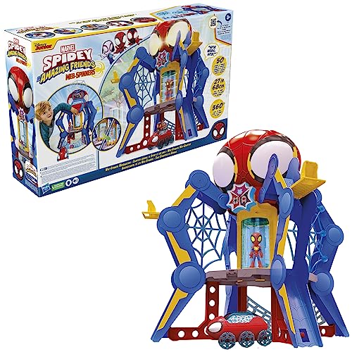 Spidey and His Amazing Friends Web-Spinners Web-Quarters, Kids Playset with Action Figure, Vehicle, and Accessories, Marvel Super Hero Toys, Ages 3 and Up