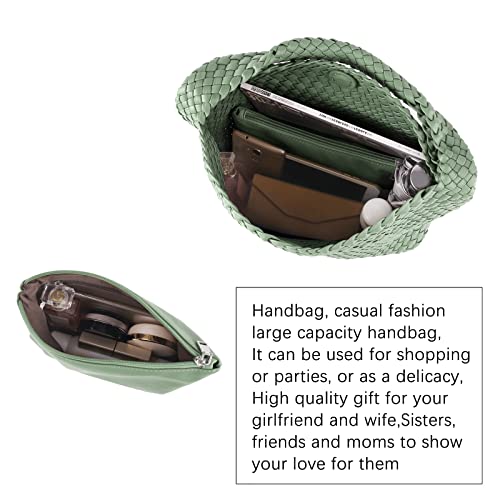 LMKIDS Women Vegan Leather Hand-Woven Tote Handbag Fashion Shoulder Top-handle Bag All-Match Underarm Bag with Purse (L-Purple)