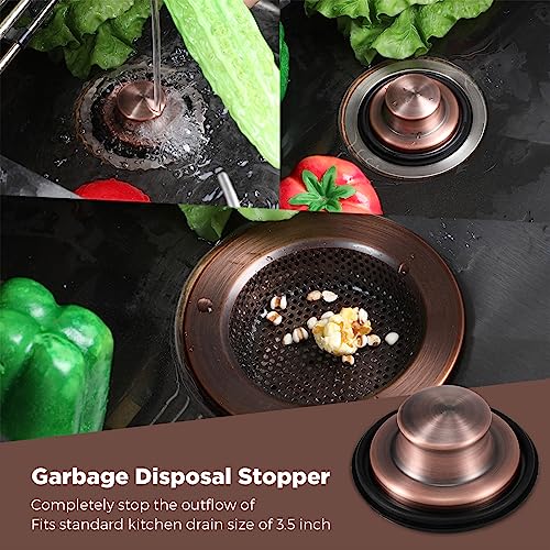 Mudder 3 Pcs Kitchen Sink Drain Strainer and Stopper Stainless Steel Garbage Disposal Plug with Handle Universal Anti-Clogging Kitchen Sink Filter Sieve Basket Strainer(Antique Copper)