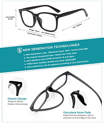 Gaoye Blue Light Blocking Glasses - 3 Pack Fashion Square Fake Eyeglasses, Anti UV Ray Computer Gaming Blue Blockers Glasses for Women/Men (Matte Black+Leopard+Grey)