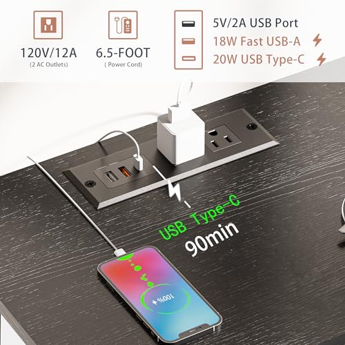 LAKEMID Nightstands Set of 2 with Charging Station and Drawer, End Table Bedside Table with 20 Colors LED Light Strip and 2 Layers Shelf for Bedroom Living Room Sofa Couch (Black)