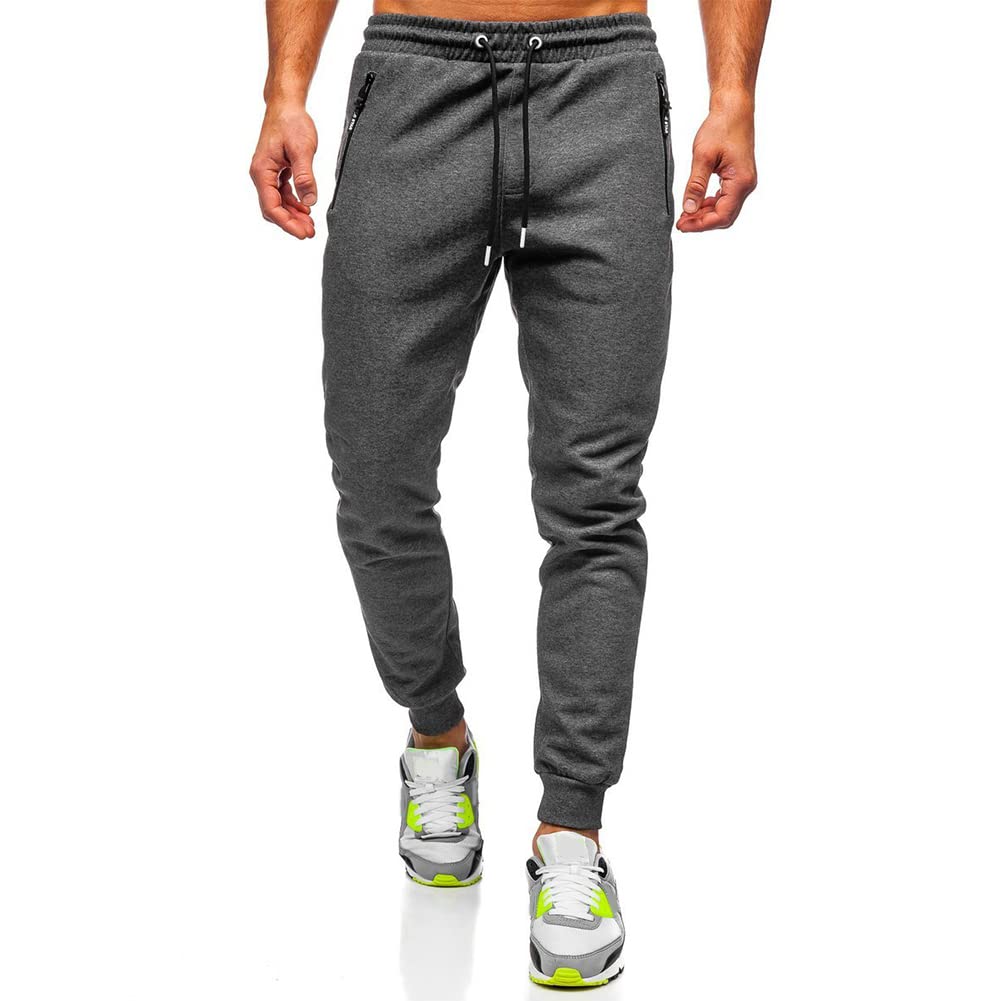 BUXKR Mens Casual Joggers Sweatpants for Jogging,Running or Athletic Activities,Dark Grey,L