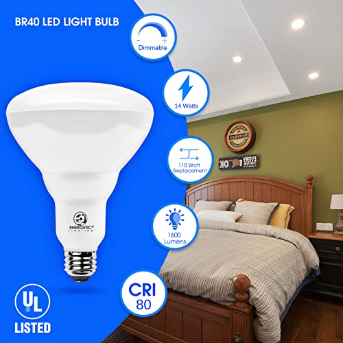 LED Recessed Light Bulbs BR40, 110W Equivalent 14W, Dimmable, 1600 High Lumens, Warm White 3000K, Indoor Flood Lights for Recessed Cans, UL Listed, 6 Pack