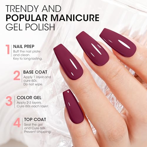 Gellen Gel Nail Polish - Red Burgundy 6PC Gel Polish Set, Hot Pink Purple Nail Polish Gel Manicure Nail Gifts Valentine's Day for Women