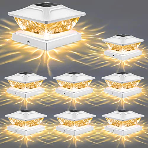 Solar Post Cap Lights Outdoor: 6 Pack Bright 2 Modes LED Solar Fence Deck Lights for 3.5x3.5 4x4 4.5x4.5 5x5 Wooden Posts, IP65 Waterproof Solar Powered Lights for Garden Porch Patio Step Decorations