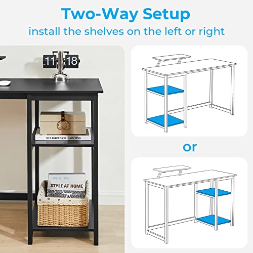 GreenForest Computer Desk with Monitor Stand,39 inch Small Desk with Reversible Storage Shelves,Gaming Desk for Small Spaces Home Office Writing Desk Study Table,Black