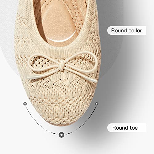Women's Flats Shoes Dress Shoes Round Toe Ballet Flats Comfortable Crochet Lace Black Flats Low Heel(Apricot.us5)