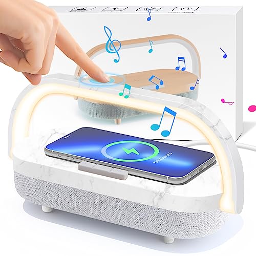 iGaur Night Light Beside Lamp: Touch Lamp with Wireless Charger Nightstand Music Desk Lamp - 5 in 1 Portable Bluetooth Speaker, Wireless Charging Lamp, Gifts for Kids Bedroom Office