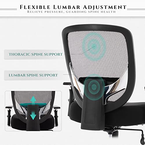 COLAMY Big and Tall Office Chair 500lbs, Heavy Duty Ergonomic Mesh Chair, Computer Executive Desk Chair with Wide Thick Seat, 4D Armrests, Adjustable Lumbar Support and Tilt-Black