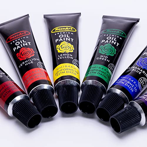 RoseArt Premium Oil Paint - Set 12 Colors, Maximum Strength Pigmented Oil Paints for Professionals, Students,
