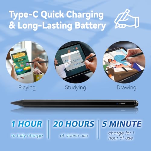 iPad Pro 12.9" 6th/5th/4th Stylus Pencil,1.5mm Palm Rejection Fine Tip Active Pen Compatible with Apple Pencil for iPad Pro 12.9-Inch 6th/5th/4th Gen Stylus for Drawing Sketching Pen Black