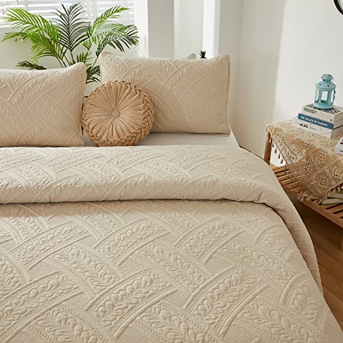 Brandream Queen Size Quilt Sets Cotton Beige Quilt Set Farmhouse Bedding Matelasse Quilted Bedspreads Coverlet Set Queen Full Size