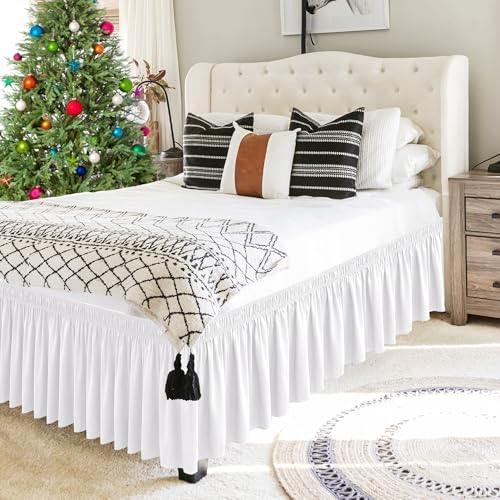Biscaynebay Wrap Around Bed Skirts for Twin & Twin XL Beds Short Drop of 12", Sage Adjustable Elastic Dust Ruffles Easy Fit Wrinkle Resistant Silky Luxurious Fabric Machine Washable