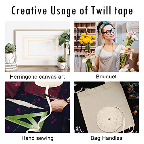 Soft Natural Twill Tape Ribbon Herringbone Webbing Sewing Ribbon for DIY Craft Making, 100% Cotton