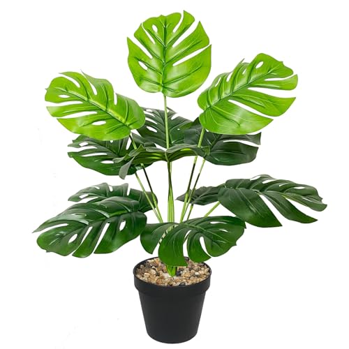 Rozwkeo Artificial Plant in Pot Fake Tree Trunks Leaves Faux Potted for Indoor Outdoor Modern Decoration Home Office Living Room Bedroom Balcony Housewarming Gift (40cm Small Monstera Palm)