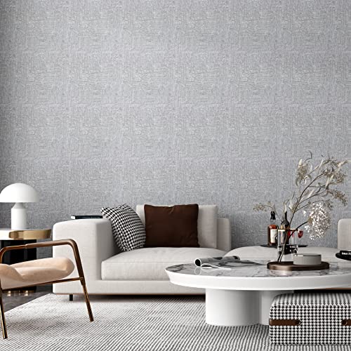 FUKU MON 24" X 197" Grey Grasscloth Textured Wallpaper for Peel and Stick Wallpaper Grassweave Thick Removable Contact Paper for Walls Cabinets Bedroom Counter Top Liners Fireplace