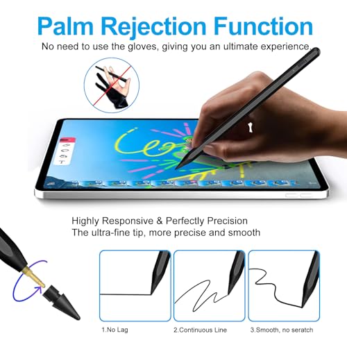 Stylus Pen for iPad 2018-2024 with Palm Rejection, Apple Pencil for Apple iPad 10th/9th/8th/7th/6th Gen, iPad Pro 11/12.9 inch, New iPad Air 2024 11&13-inch(M2) /5th/4th/3th Gen, iPad Mini 6th/5th Gen
