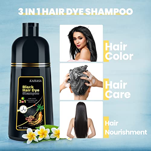 BOJICA Black Hair Dye 3 in 1 Shampoo for Gray Hair, Herbal Ingredients for Women&Men, Dye in Minutes/Semi-Permanent/(17.6 FL OZ)