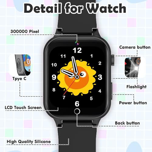 Luyiilo Kids Games Watch, with 26 Puzzle Games, Touch Screen, HD Camera, Alarm Clock, Toys for Ages 4-12 Years Old.Birthday Gift for Boys Girls (Black)