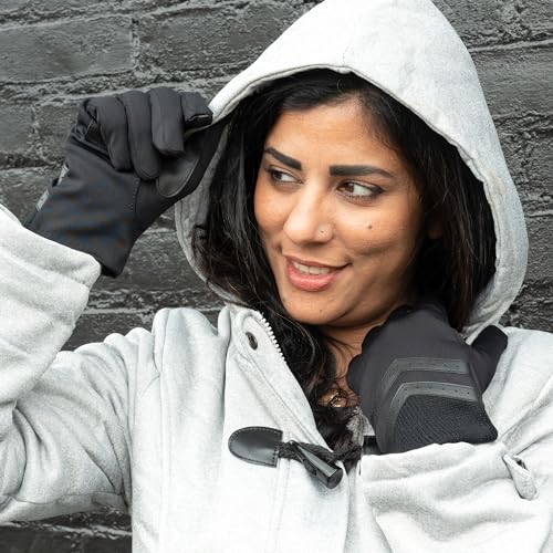 isotoner Women's Spandex Gloves with Chevron and Rib Knit Detail, Touchscreen Compatible Soft Gloves for Women, Features Pull-on Closure, Fleece Lining, Water Repellent, Black, Small/Medium