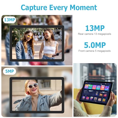 WDYQJE 10.1 Inch Android Tablet, Android 13 Tablets with 128GB+8(4+4 Expand) GB, 2.4+5G WiFi Tablet PC with FHD IPS Touch Screen, Dual 13MP+5MP Camera, Dual Stereo Speakers, Bluetooth5.0, GPS