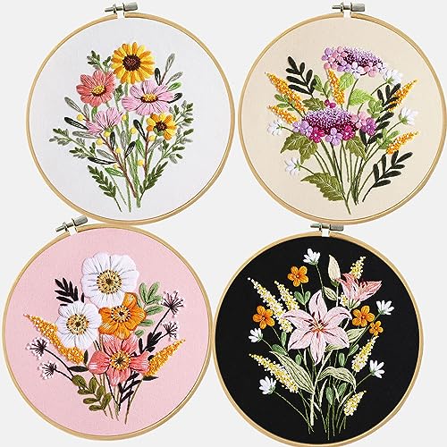 Santune 3 Pack Bee Embroidery Kit for Beginners Adult Cross Stitch Kits for Beginners Hand Embroidery with Animal Patterns and Instructions DIY Kits for Adult with Hoops, Threads and Needles